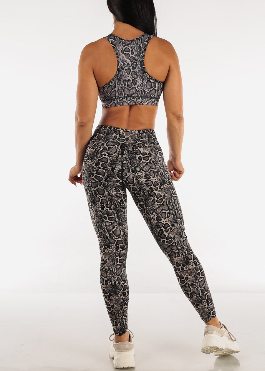 Scoop Neck Sports Bra & High Waisted Leggings Snake Print (2 PCE SET) sold by Moda product image thumbnail 3