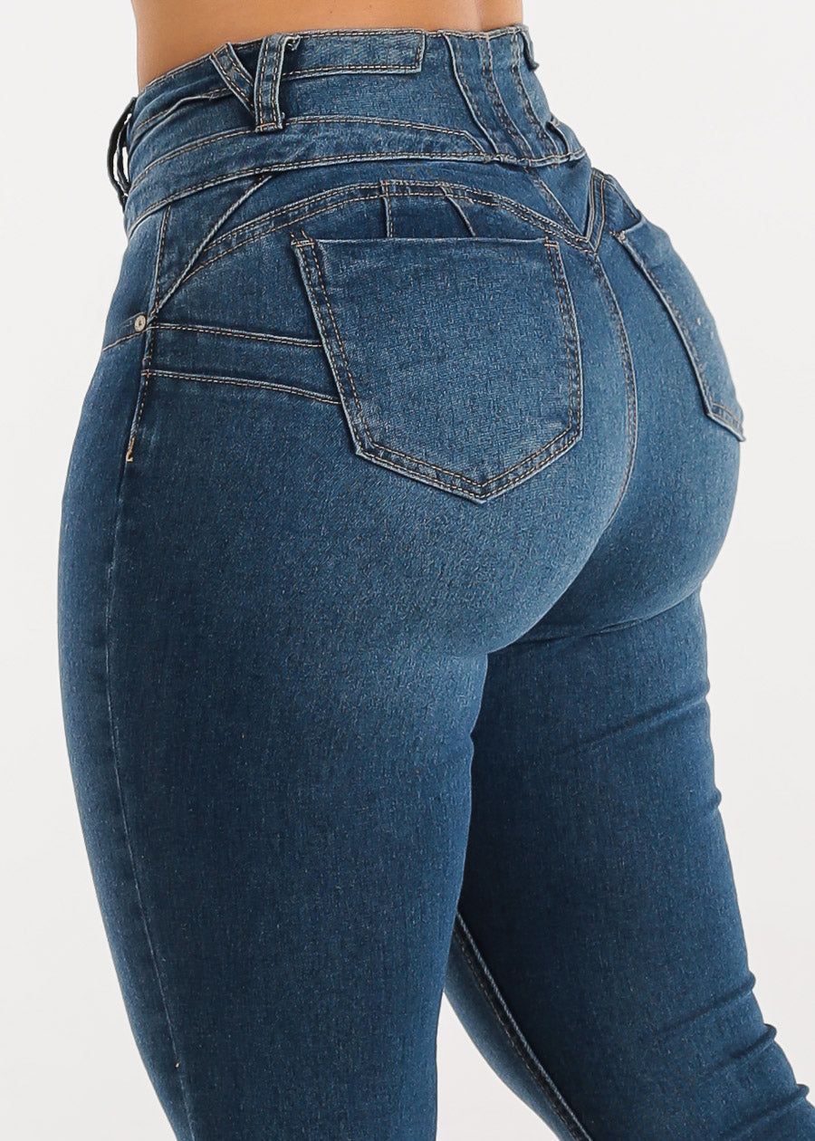 Butt Lift Mid Rise Med Blue Skinny Jeans sold by Moda