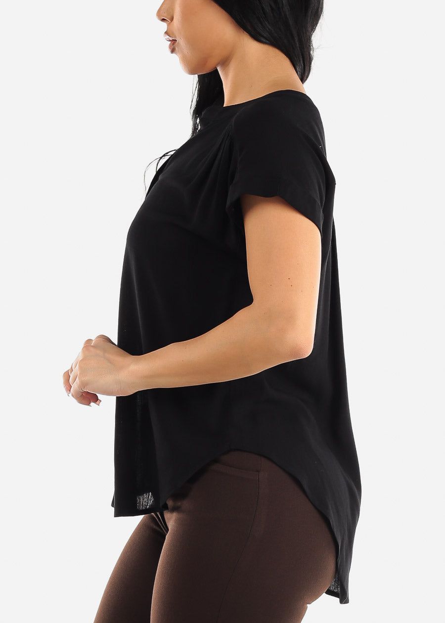 Short Sleeve Round Hem Button Up Woven Blouse Black sold by Moda product image thumbnail 3