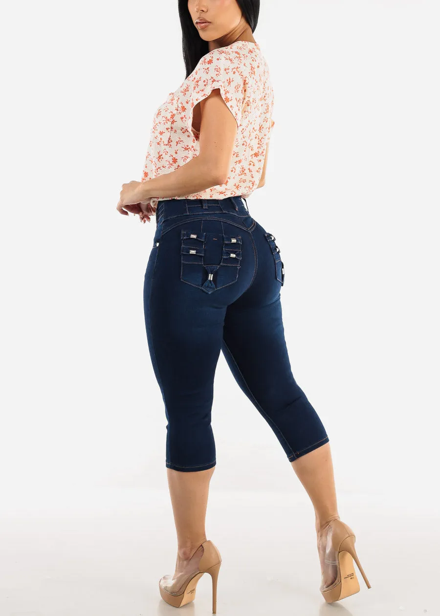 Butt Lifting Dark Denim Capris w Back Pocket Design sold by Moda product image thumbnail 5