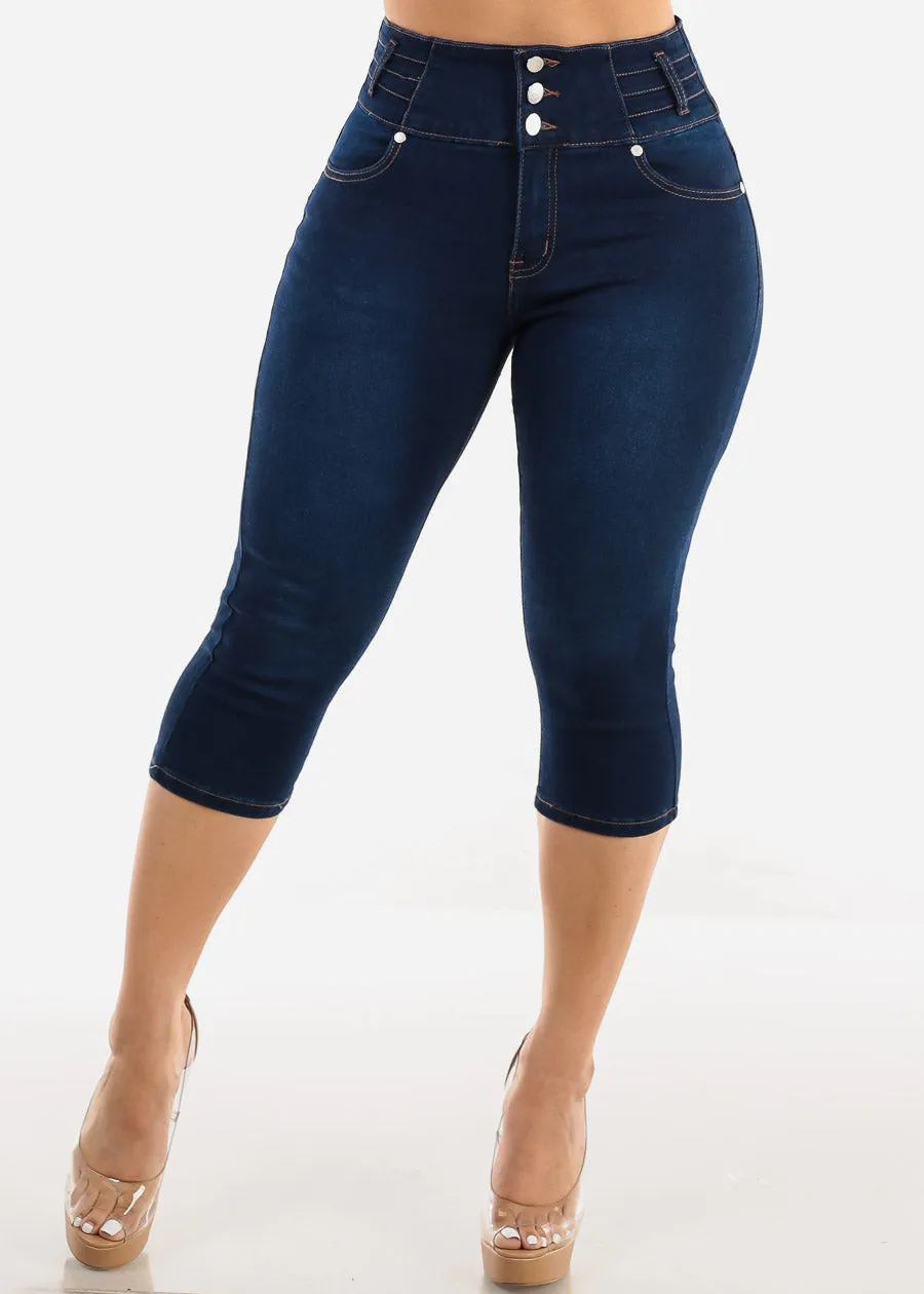 Butt Lifting Dark Denim Capris w Back Pocket Design sold by Moda product image thumbnail 3