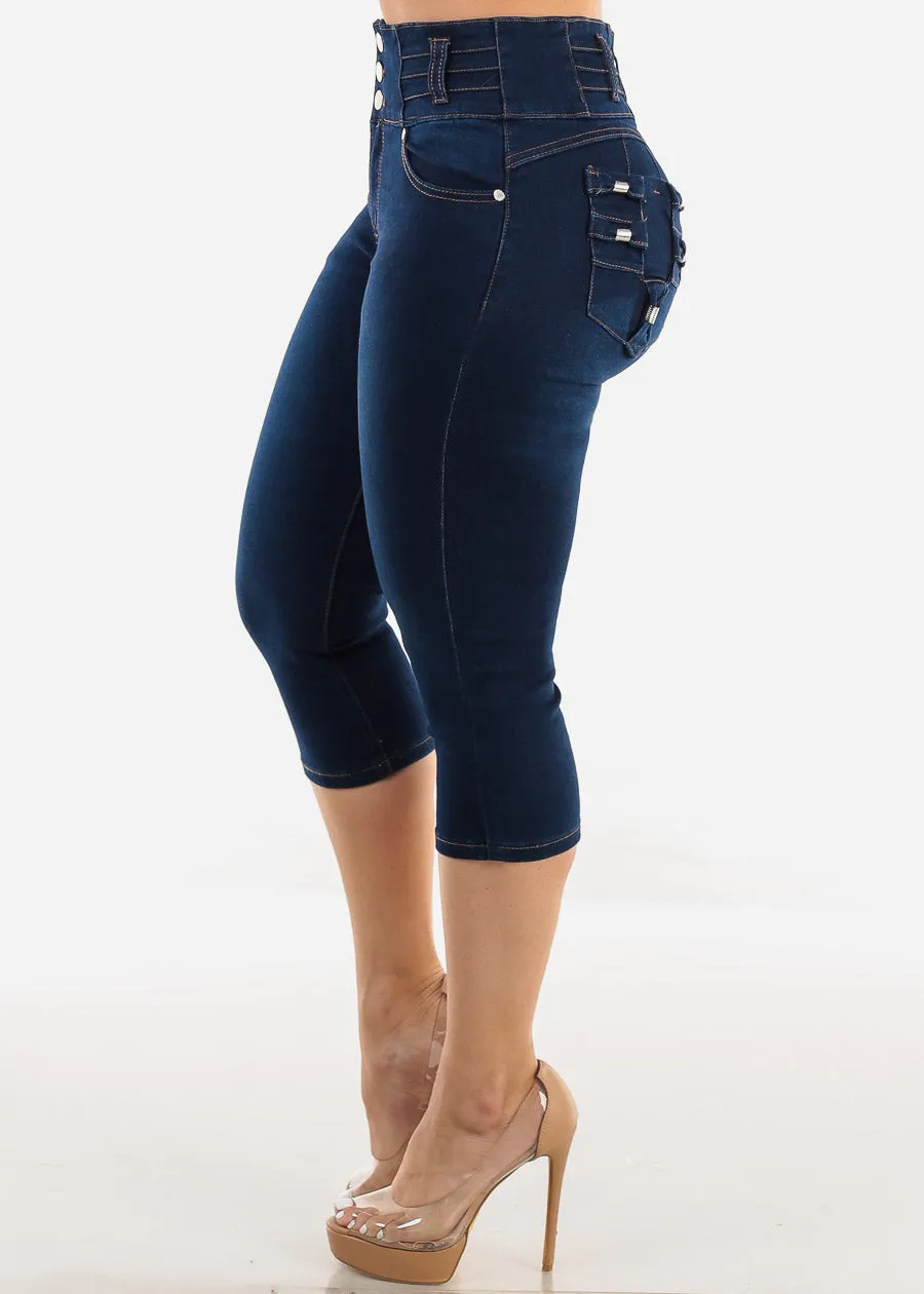 Butt Lifting Dark Denim Capris w Back Pocket Design sold by Moda product image thumbnail 4