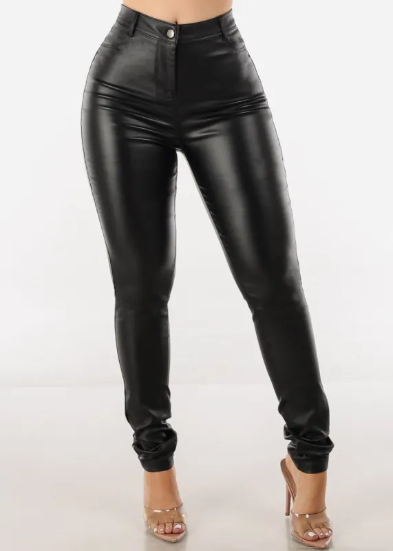 Black High Waisted Pleather Stretchy Skinny Pants sold by Moda