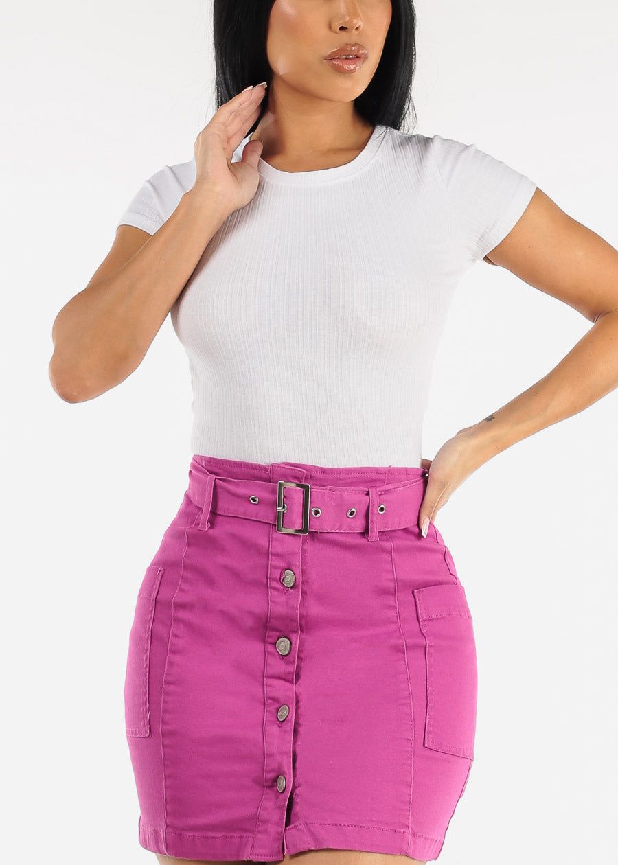 White Ribbed Short Sleeve Crew Neck Crop Top sold by Moda