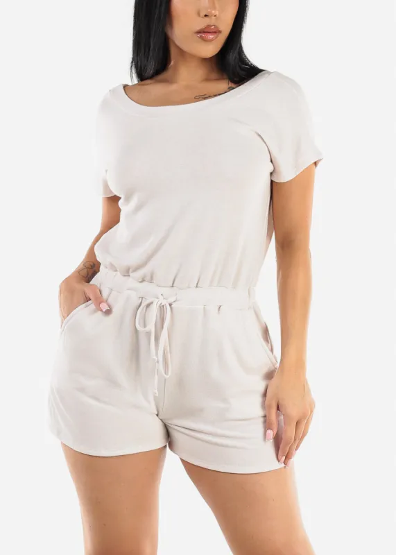 Off Shoulder Casual Romper Beige w Pockets sold by Moda