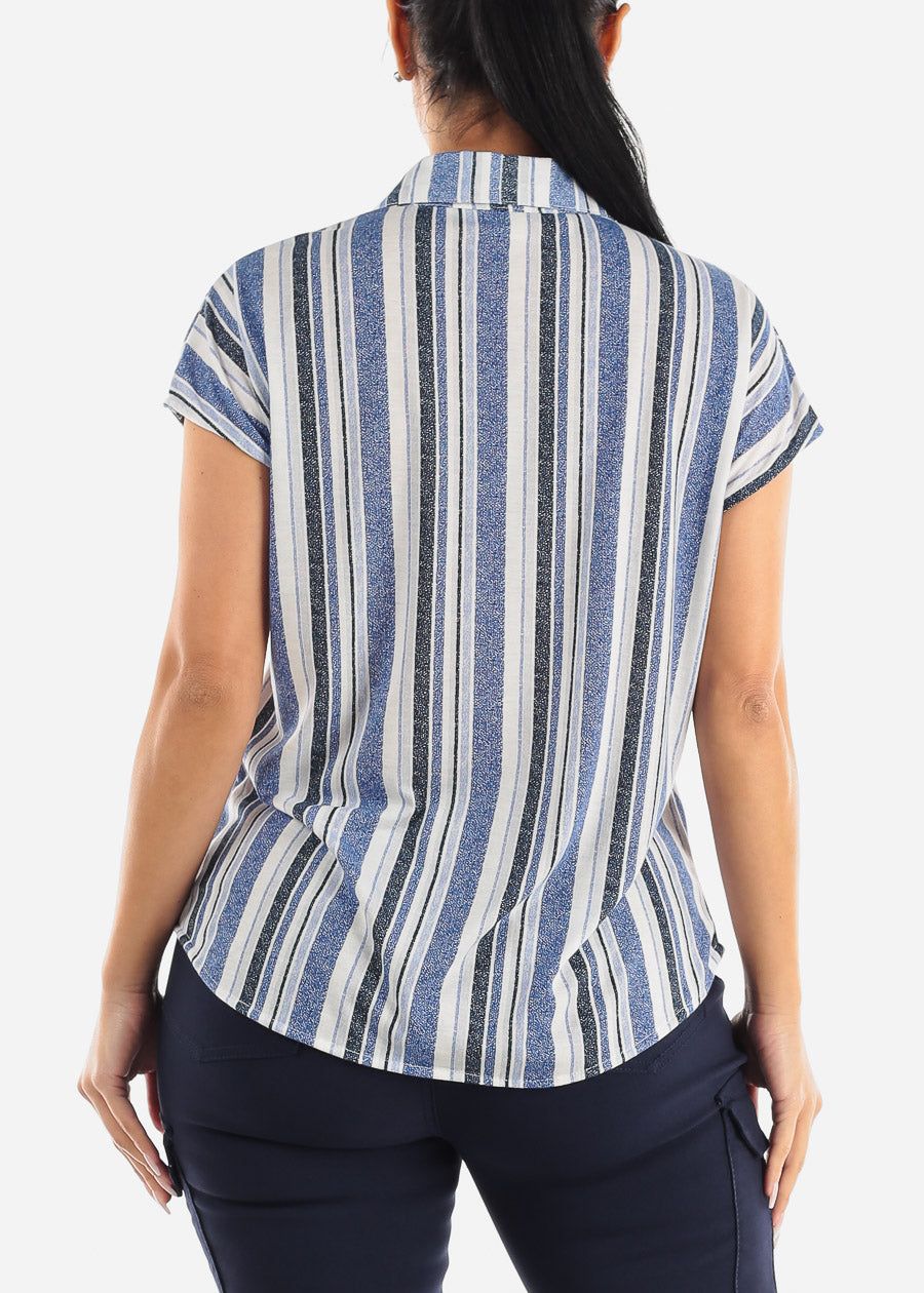Short Sleeve Button Up Stripe Shirt Blue & Navy sold by Moda product image thumbnail 4