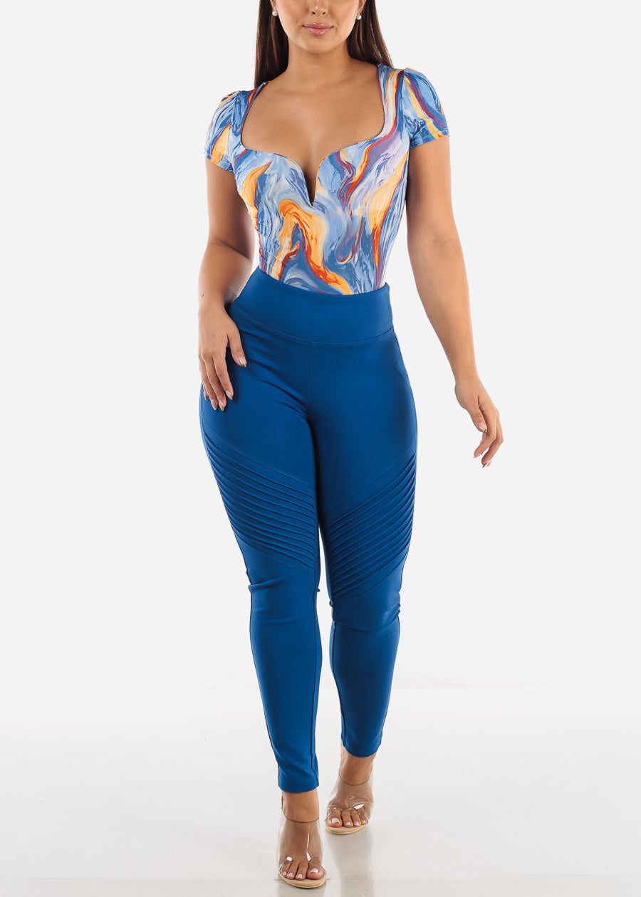 High Waisted Blue Moto Skinny Pants sold by Moda product image thumbnail 4