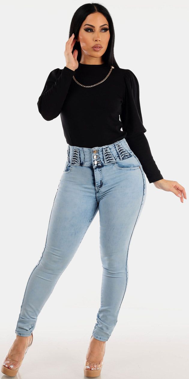 High Waist Acid Wash Skinnies Outfit sold by Moda