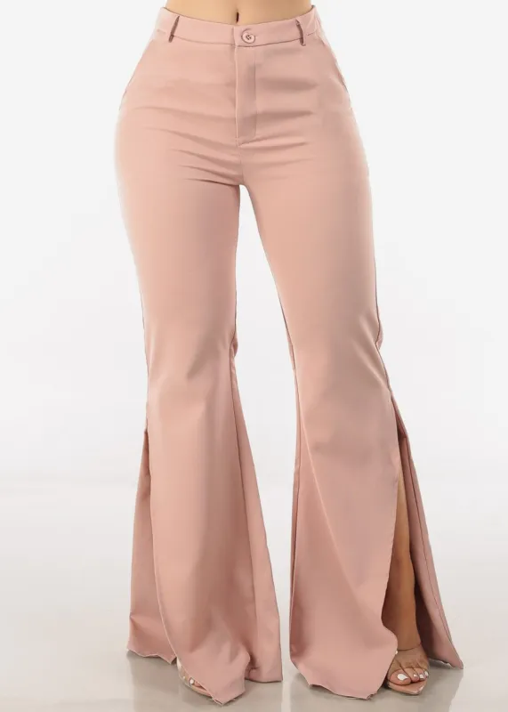 High Waisted Front Slit Elegant Flared Pants Mauve sold by Moda