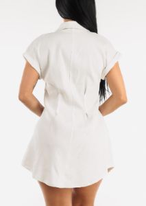Button Down Pleated Mini Shirtdress White sold by Moda