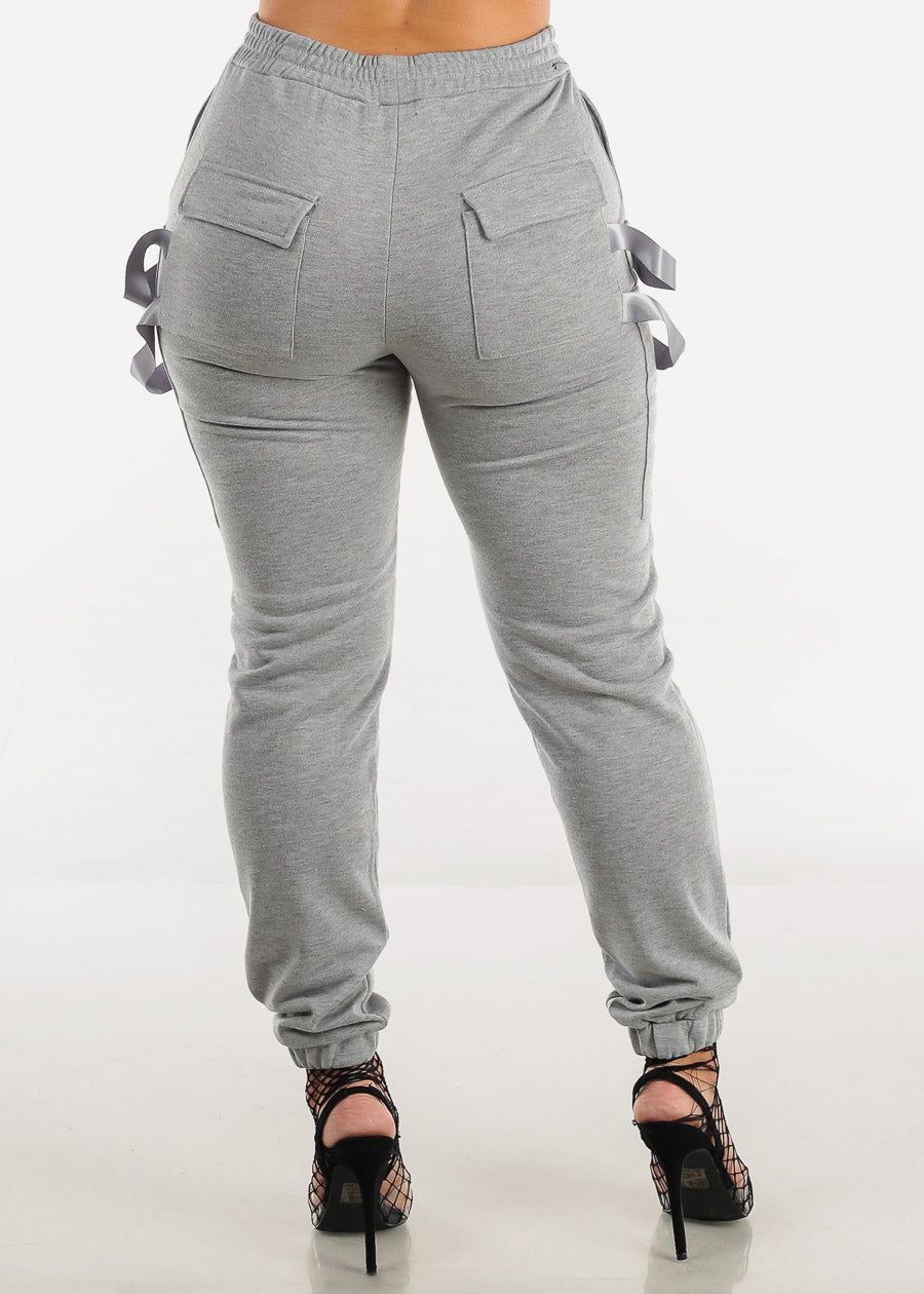 High Waisted Grey Cargo Jogger Pants w Straps sold by Moda product image thumbnail 4