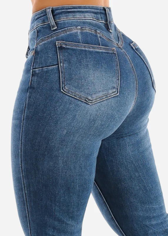 Super High Waist Butt Lift Skinny Jeans Med Blue sold by Moda