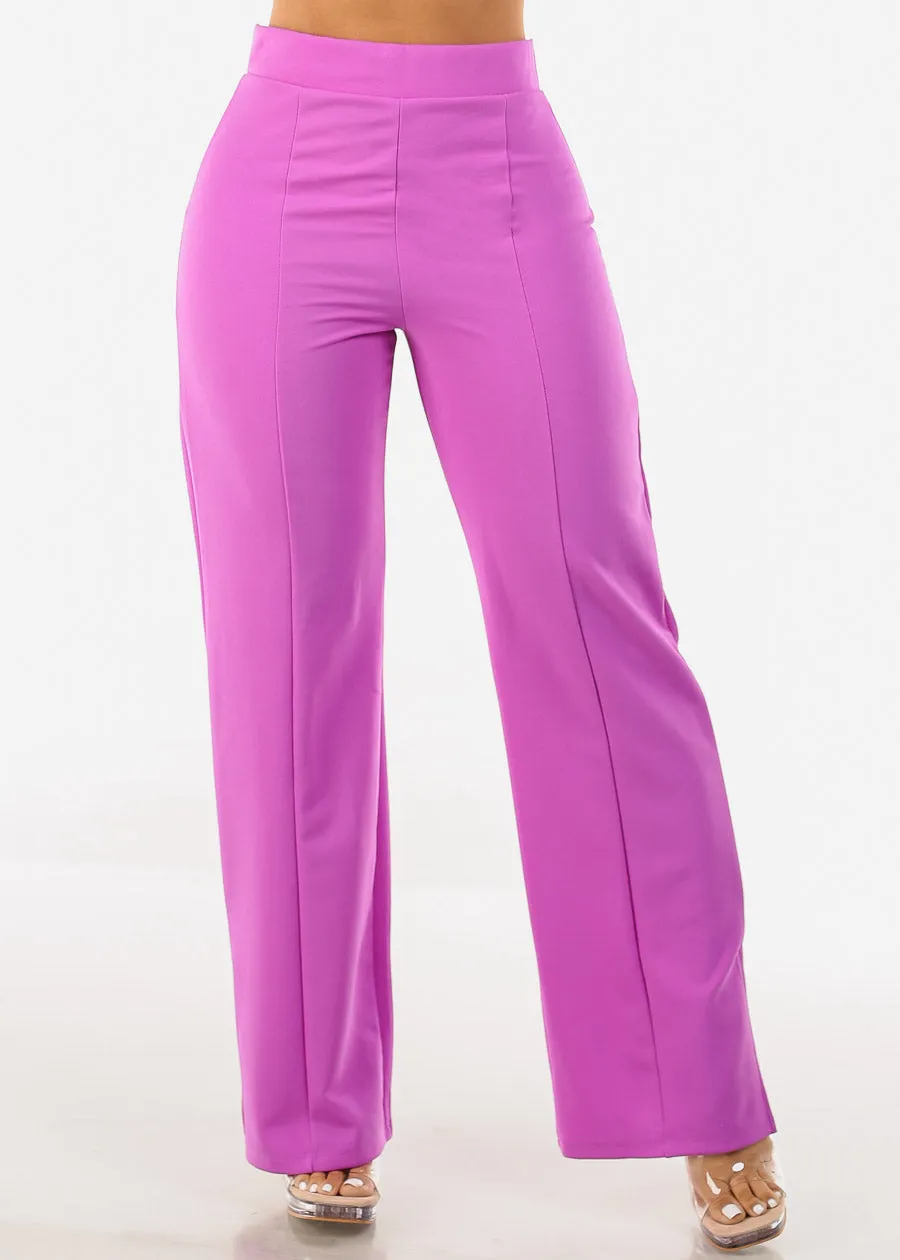 Super High Waist Wide Leg Slit Dress Pants Purple sold by Moda