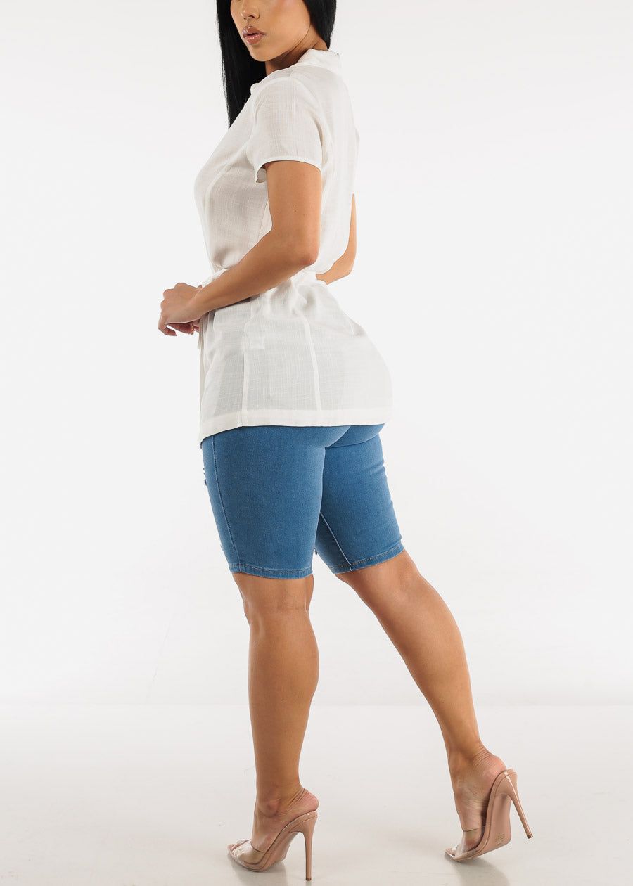 Butt Lifting Distressed High Waist Light Bermuda Shorts sold by Moda product image thumbnail 5