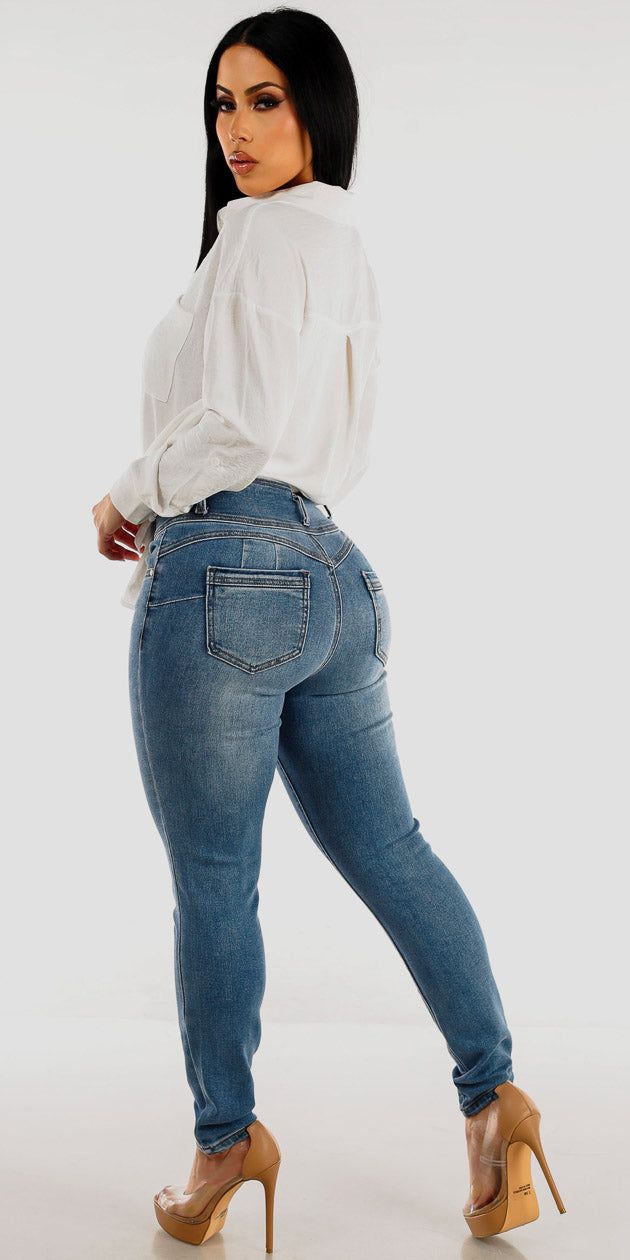 Blue Denim & White Blouse Outfit sold by Moda product image thumbnail 2