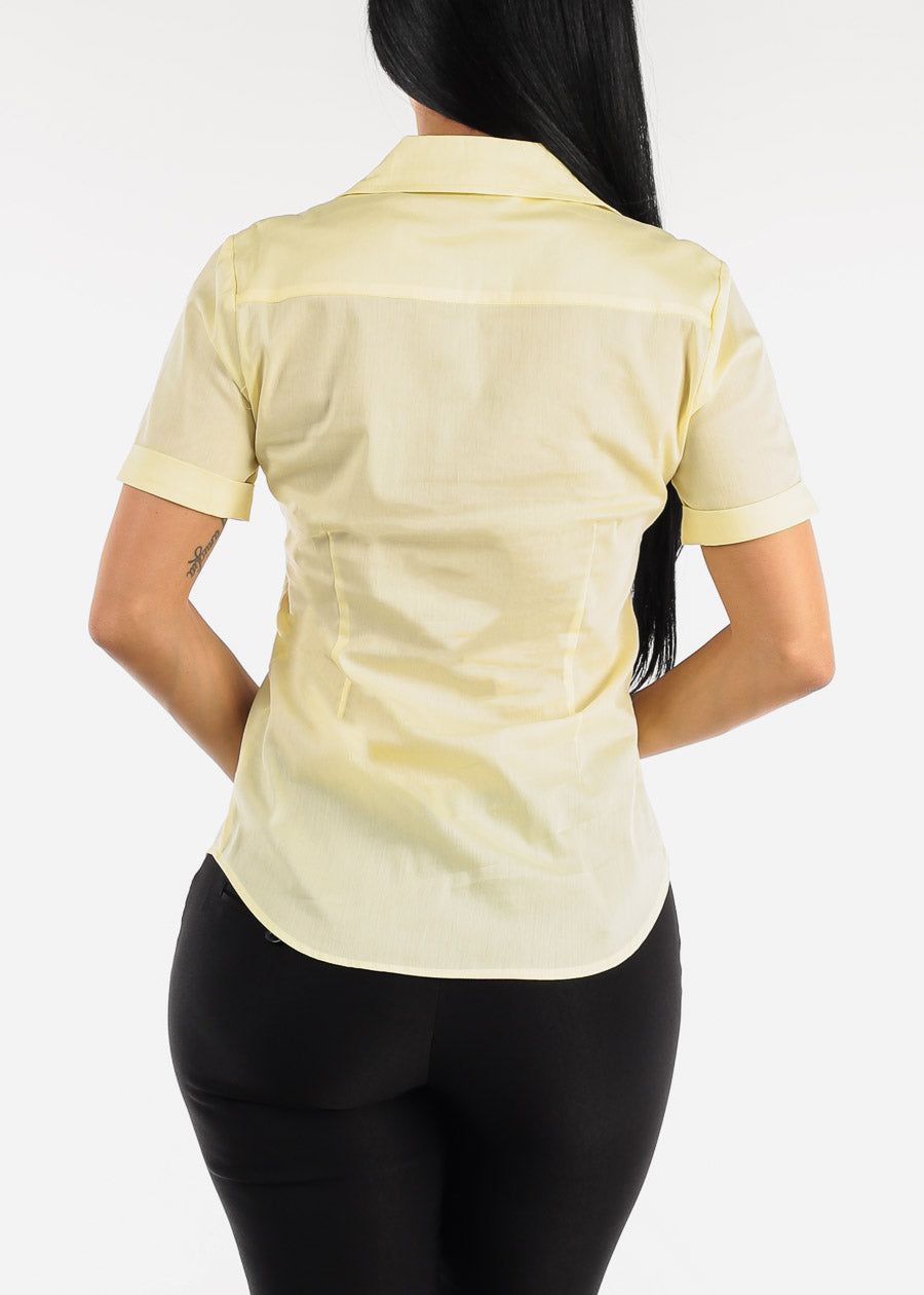 Short Sleeve Button Down Yellow Shirt sold by Moda product image thumbnail 4