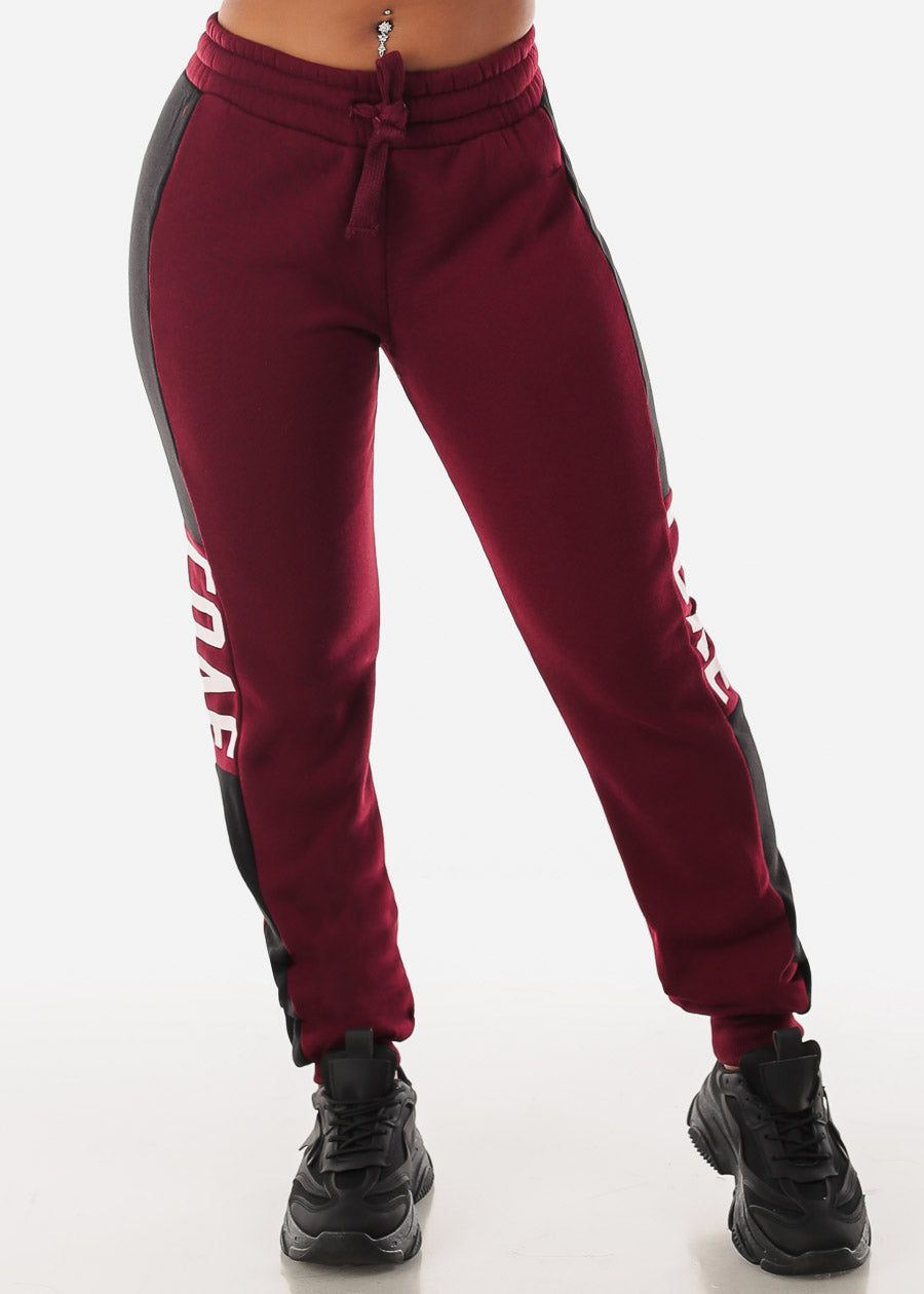 Fleece High Waist Jogger Sweatpants Burgundy "Love" sold by Moda product image thumbnail 3