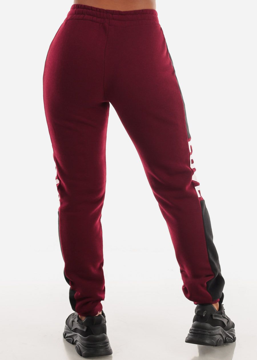 Fleece High Waist Jogger Sweatpants Burgundy "Love" sold by Moda product image thumbnail 4