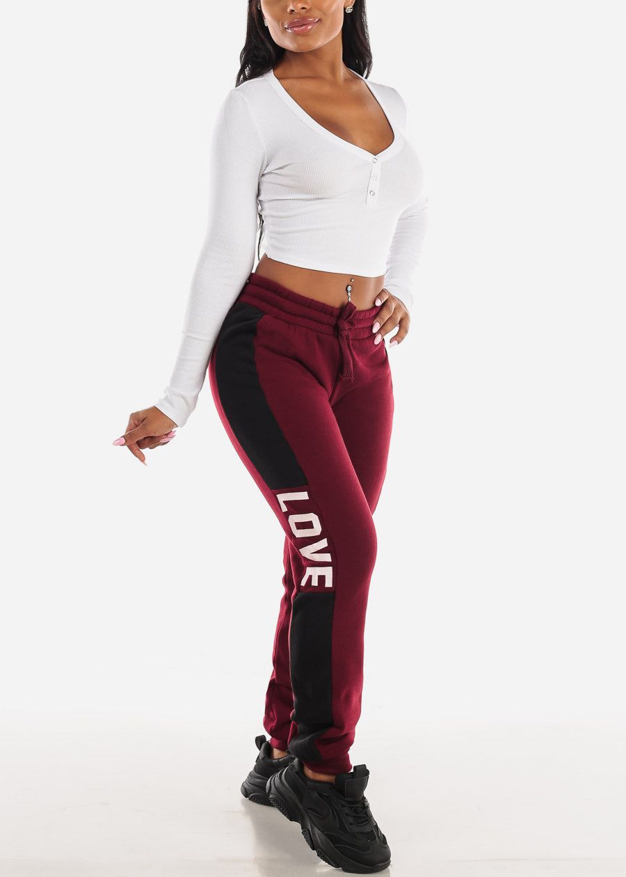 Fleece High Waist Jogger Sweatpants Burgundy "Love" sold by Moda product image thumbnail 5