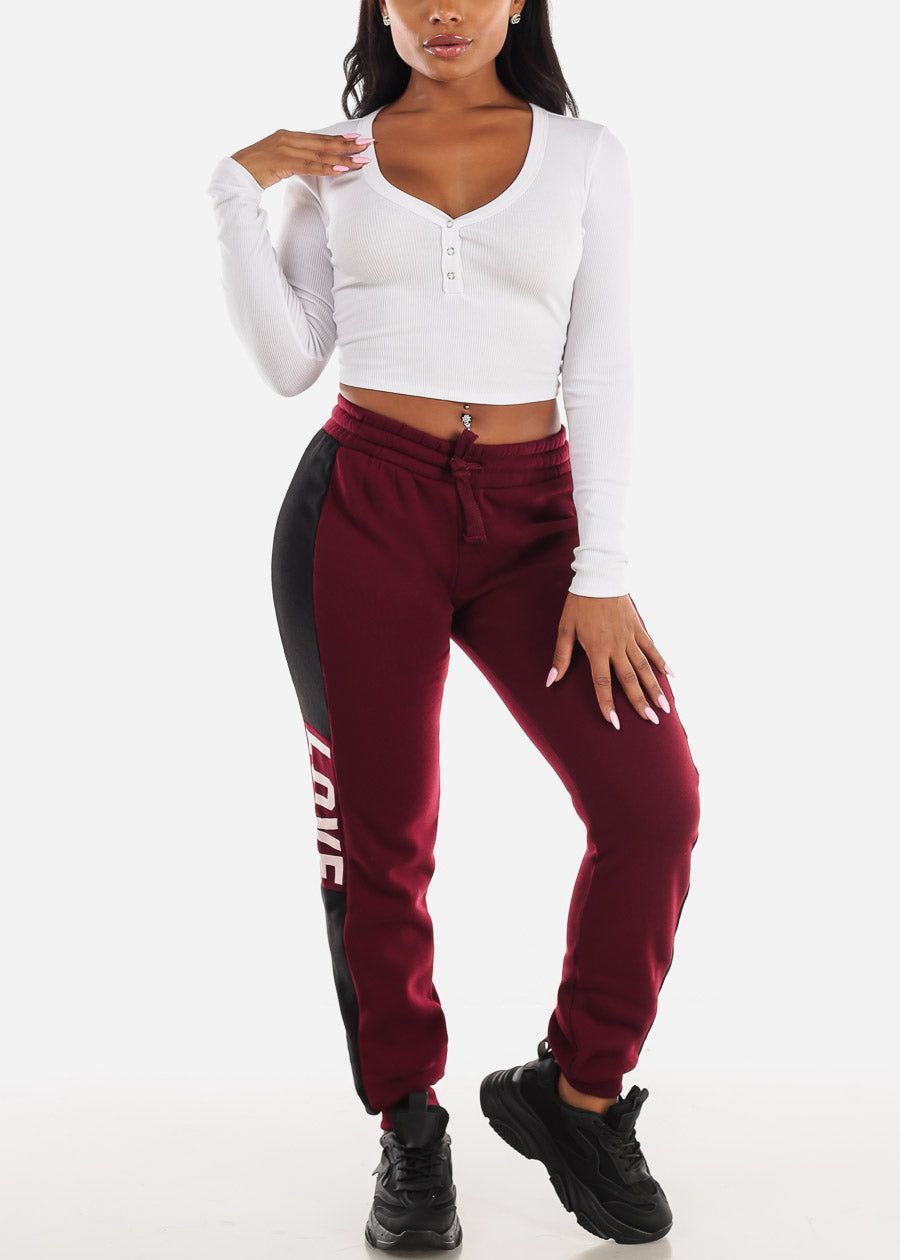 Fleece High Waist Jogger Sweatpants Burgundy "Love" sold by Moda product image thumbnail 2