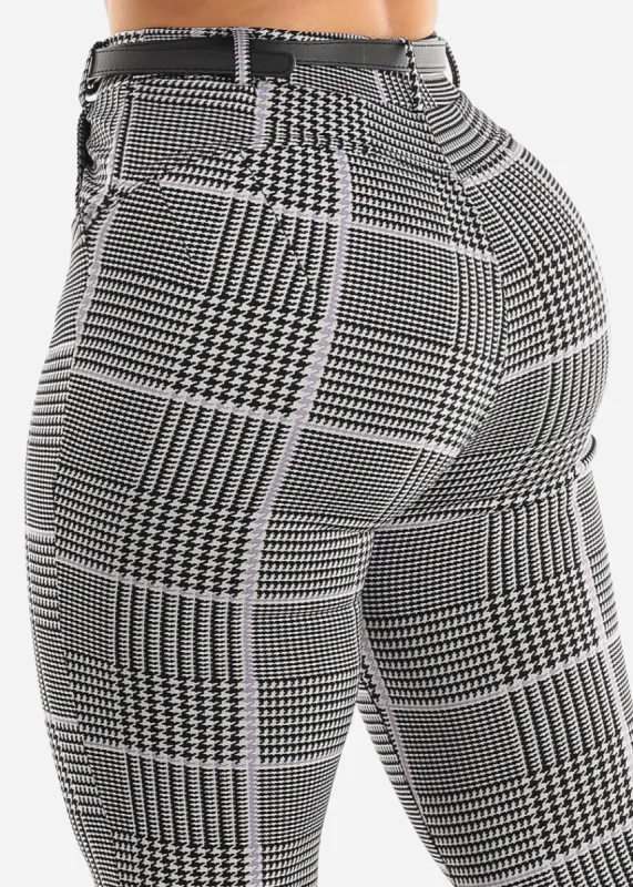 Butt Lifting High Waist Plaid Skinny Pants w Belt sold by Moda