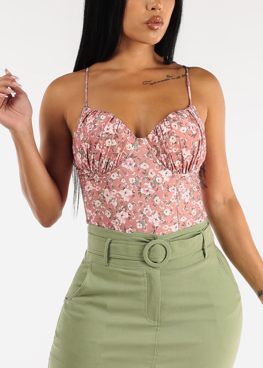 Sweetheart Neckline Floral Thong Bodysuit Mauve sold by Moda product image thumbnail 2