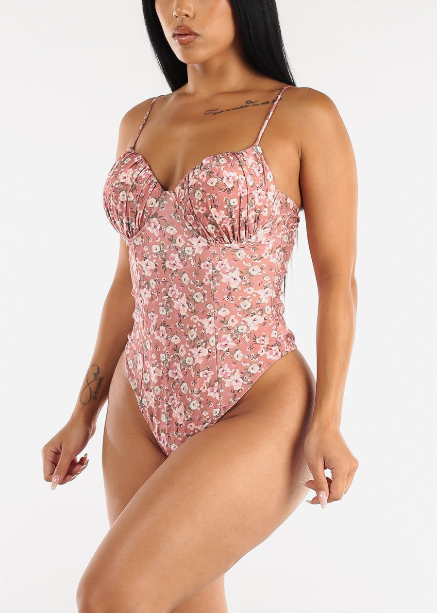 Sweetheart Neckline Floral Thong Bodysuit Mauve sold by Moda product image thumbnail 3