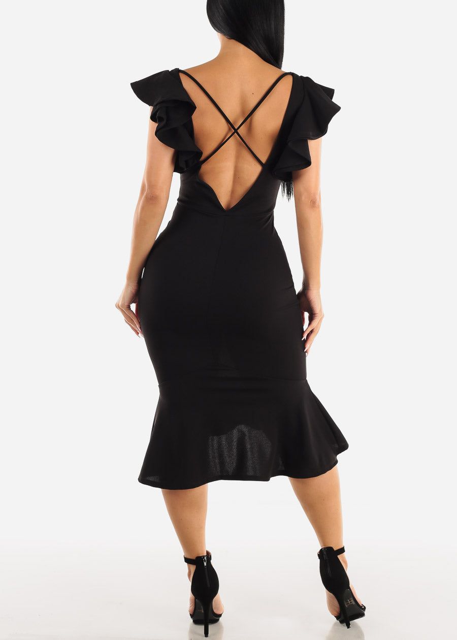 Black Ruffled Bodycon Midi Dress w Mermaid Hem sold by Moda product image thumbnail 5