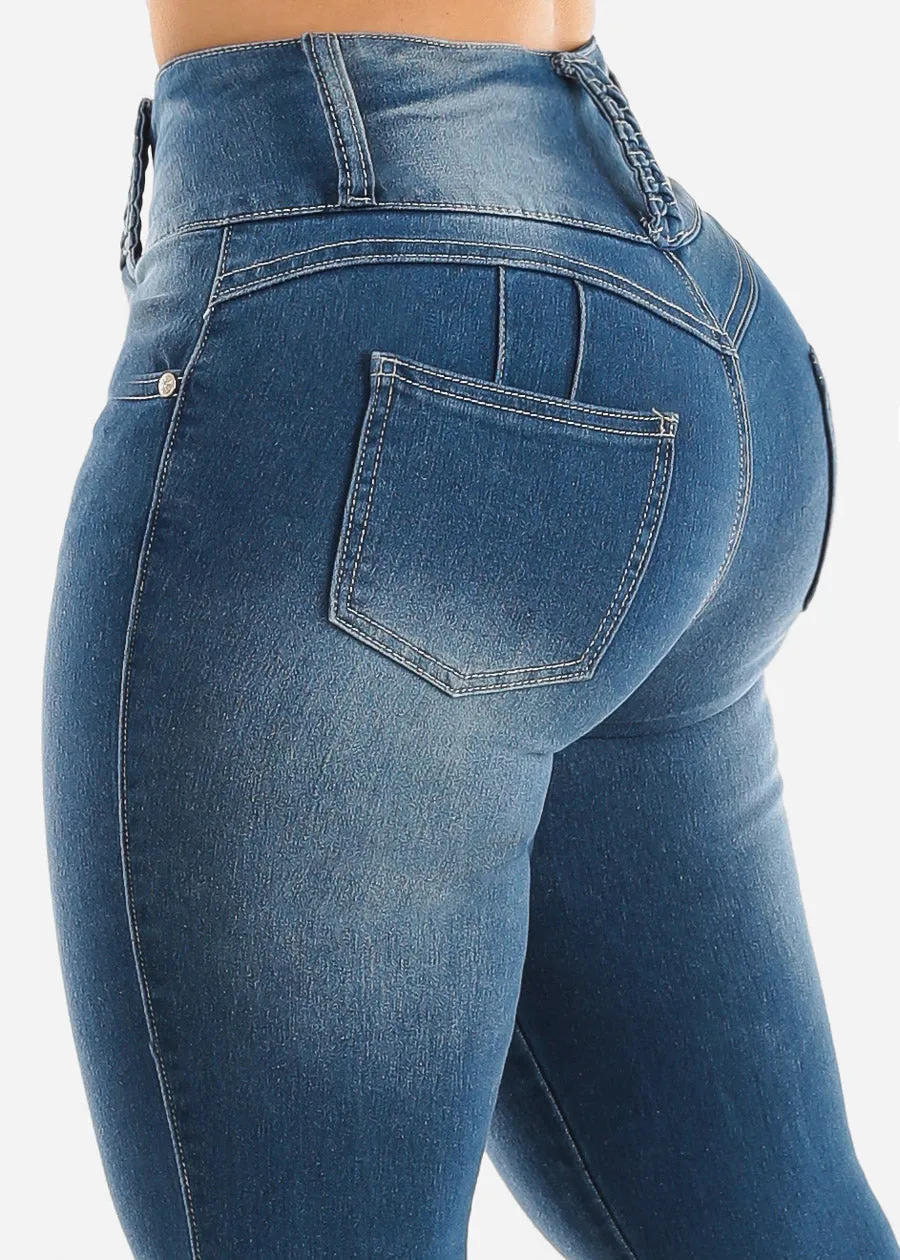 High Waisted Med Wash Butt Lifting Skinny Jeans sold by Moda