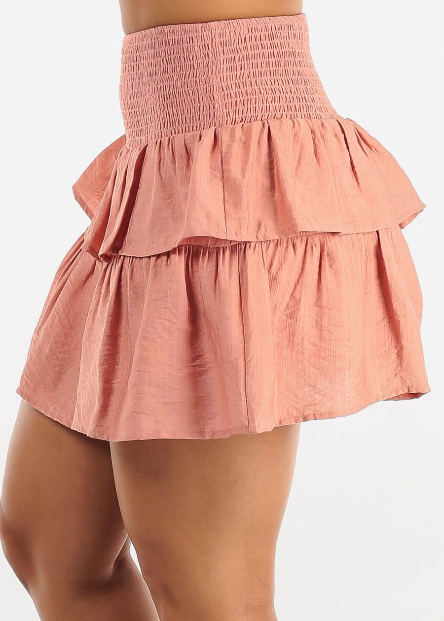 Mauve Smocked Waist Ruffle Mini Skirt sold by Moda product image thumbnail 3