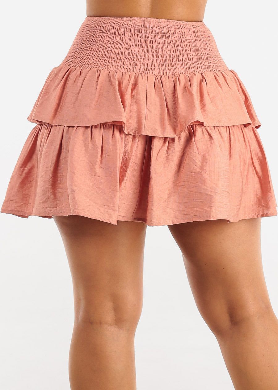 Mauve Smocked Waist Ruffle Mini Skirt sold by Moda product image thumbnail 4