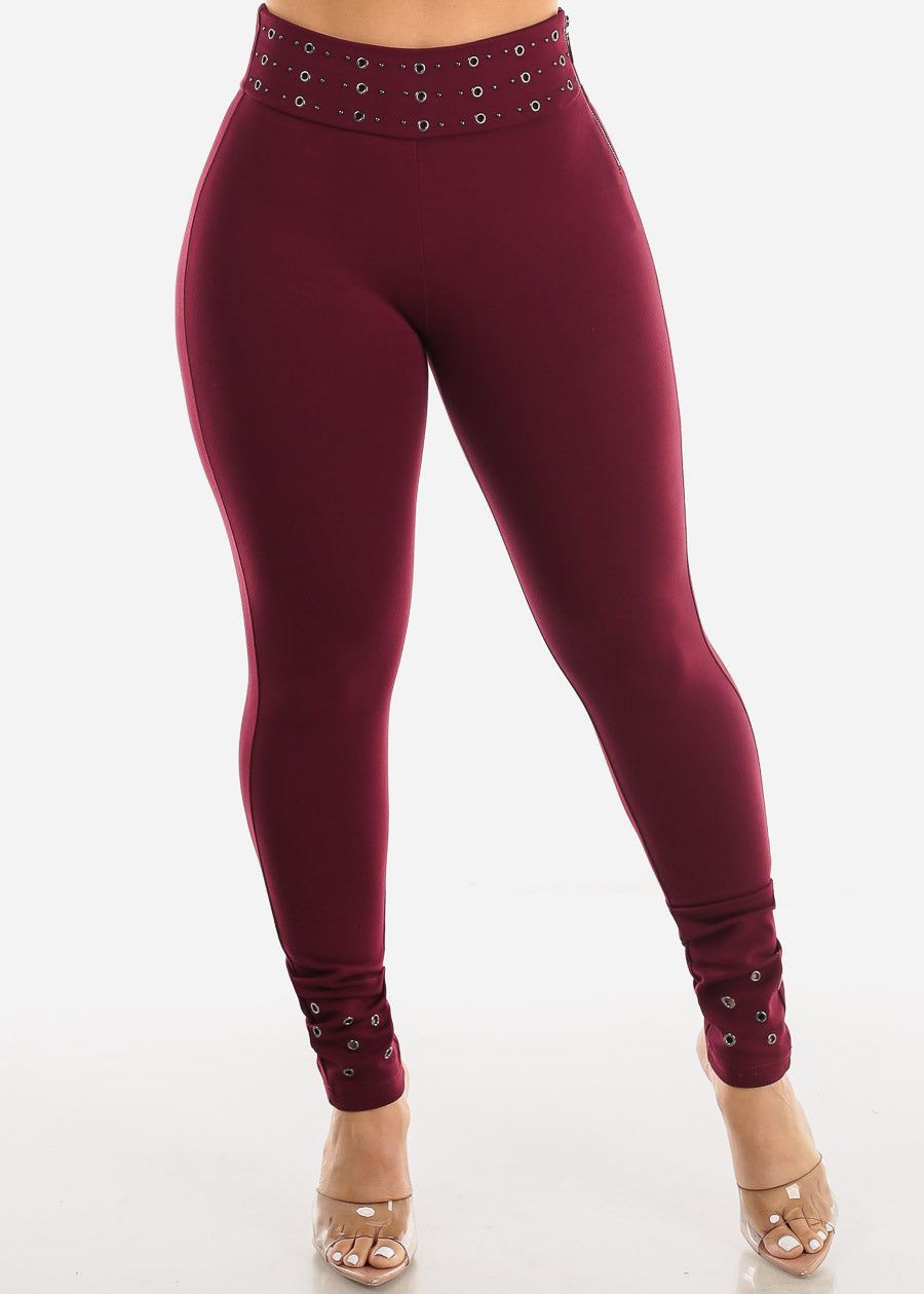 Butt Lifting High Waist Skinny Pants Burgundy sold by Moda product image thumbnail 3