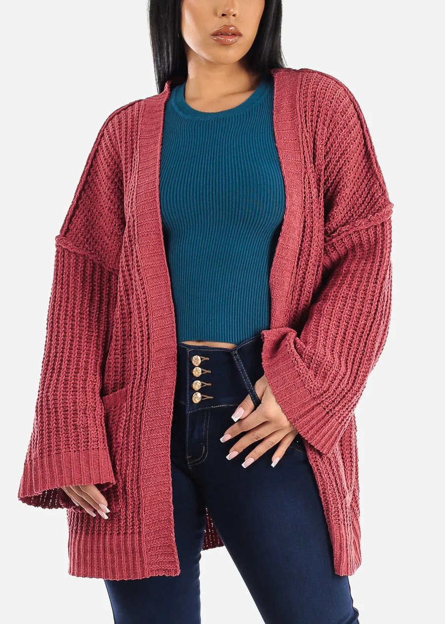 Long Sleeve Soft Knit Maxi Cardigan Brick w Pockets sold by Moda