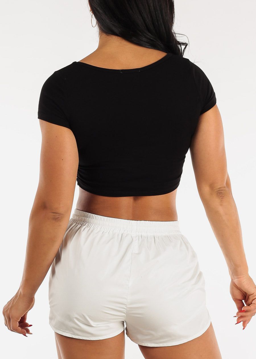 Short Sleeve Ruched Sides Crop Top Black sold by Moda product image thumbnail 4
