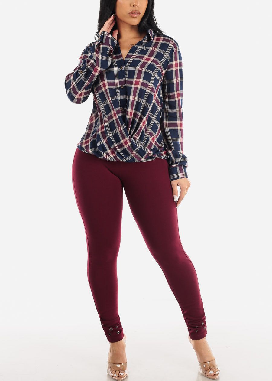Butt Lifting High Waist Skinny Pants Burgundy sold by Moda product image thumbnail 2