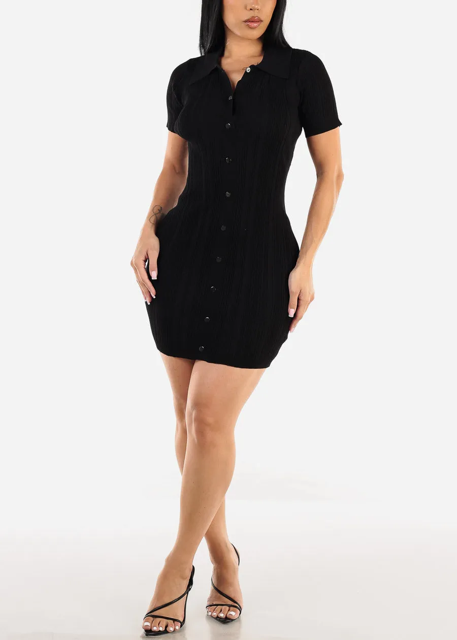 Short Sleeve Collared Bodycon Mini Dress Black sold by Moda product image thumbnail 2