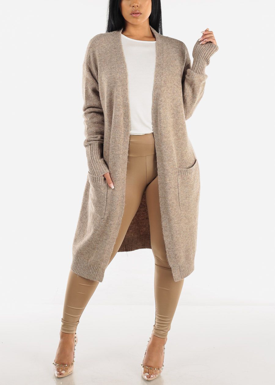 Long Sleeve Light Mocha Maxi Cardigan w Pockets sold by Moda product image thumbnail 2