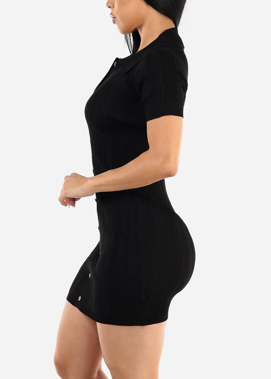 Short Sleeve Collared Bodycon Mini Dress Black sold by Moda product image thumbnail 3