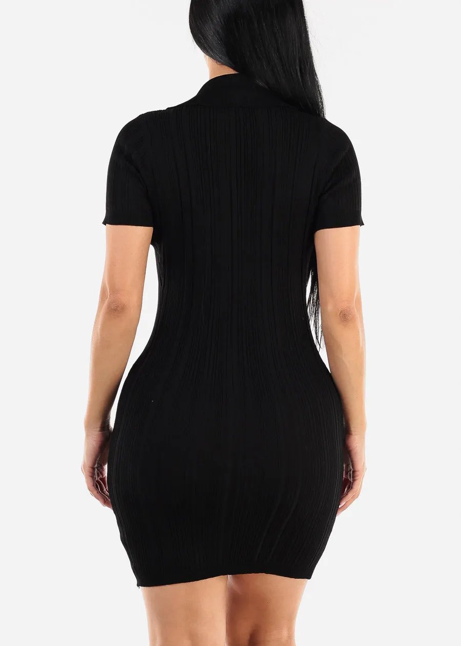Short Sleeve Collared Bodycon Mini Dress Black sold by Moda product image thumbnail 4