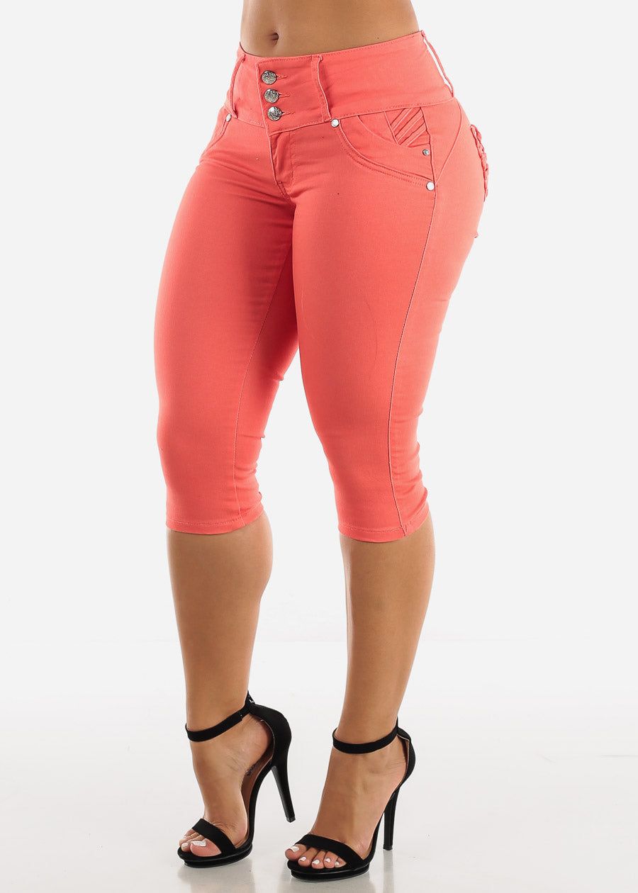 MX JEANS Butt Lifting Braided Pockets Coral Capris sold by Moda product image thumbnail 3