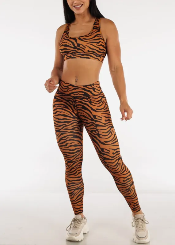 Scoop Neck Sports Bra & High Waisted Leggings Zebra Print (2 PCE SET) sold by Moda