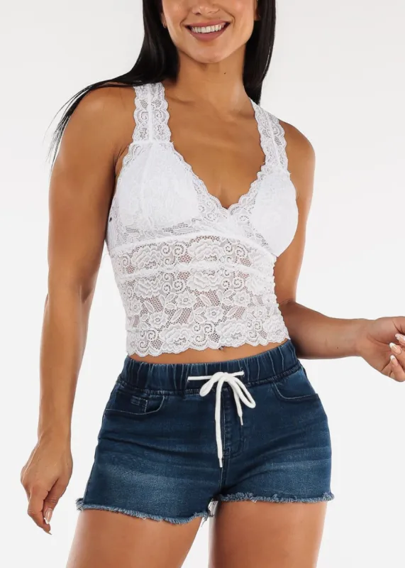 Vneck Floral Lace Racerback Top White sold by Moda