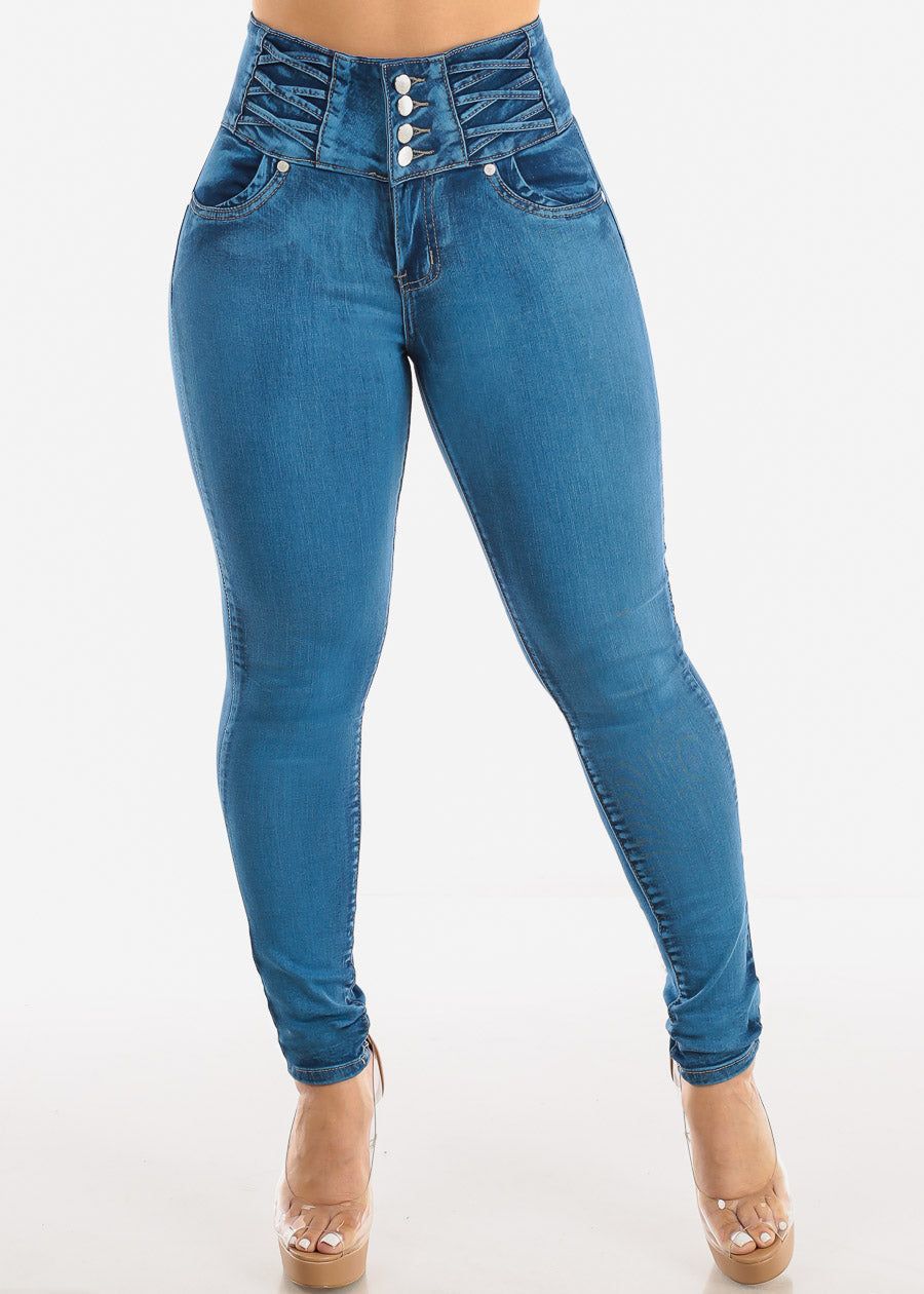 Super High Waist Levantacola Skinny Jeans Sand Wash sold by Moda product image thumbnail 4