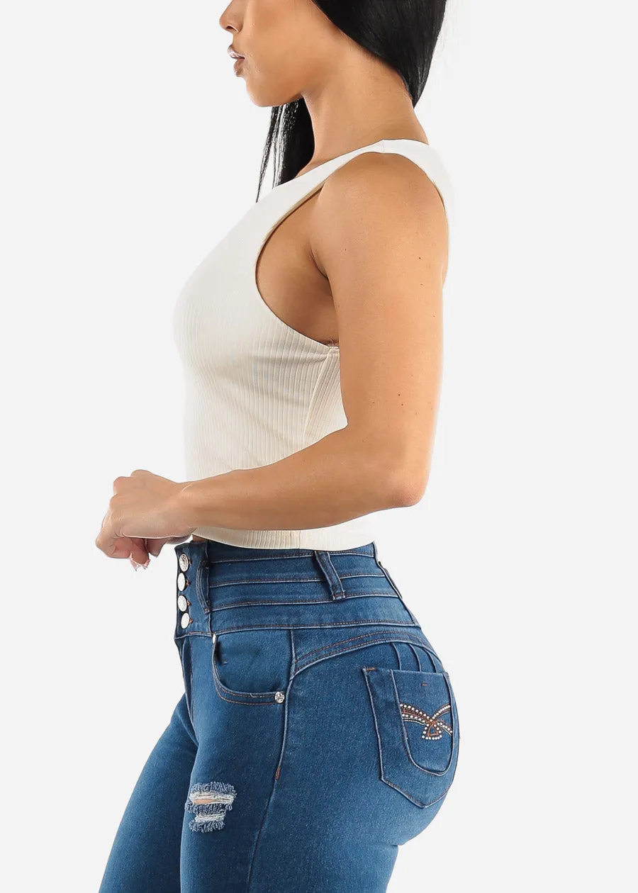 Sleeveless Round Neck White Tank Top sold by Moda product image thumbnail 3