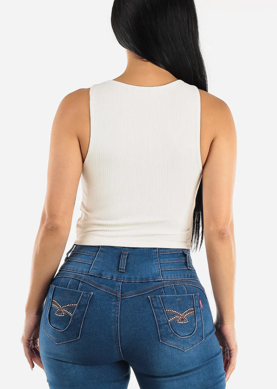 Sleeveless Round Neck White Tank Top sold by Moda product image thumbnail 4