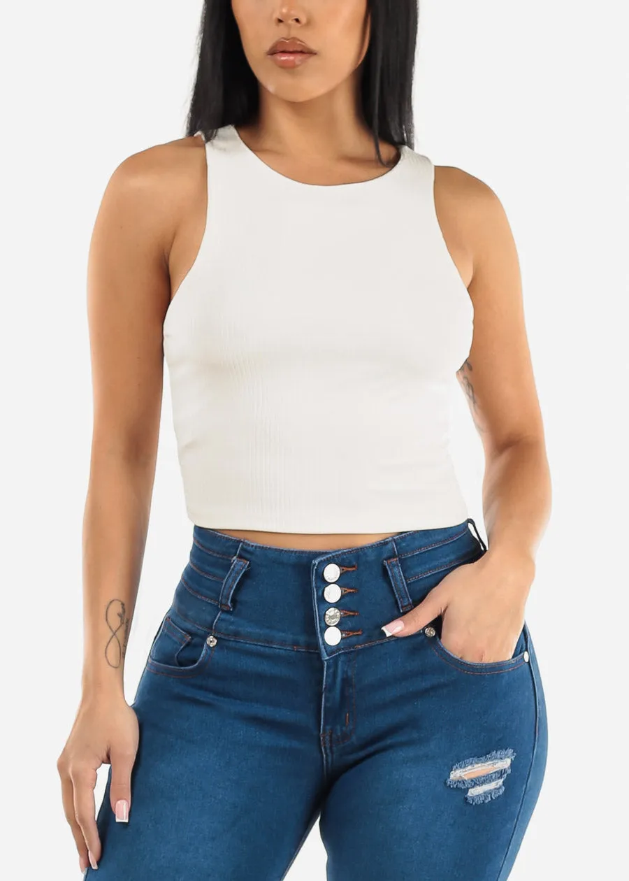 Sleeveless Round Neck White Tank Top sold by Moda