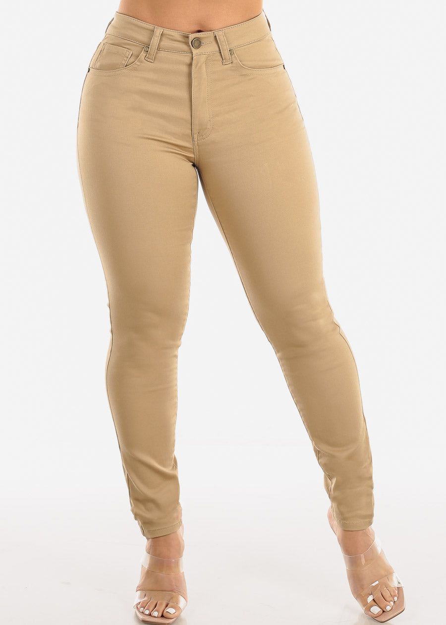 Classic High Waist Stretch Skinny Jeans Khaki sold by Moda