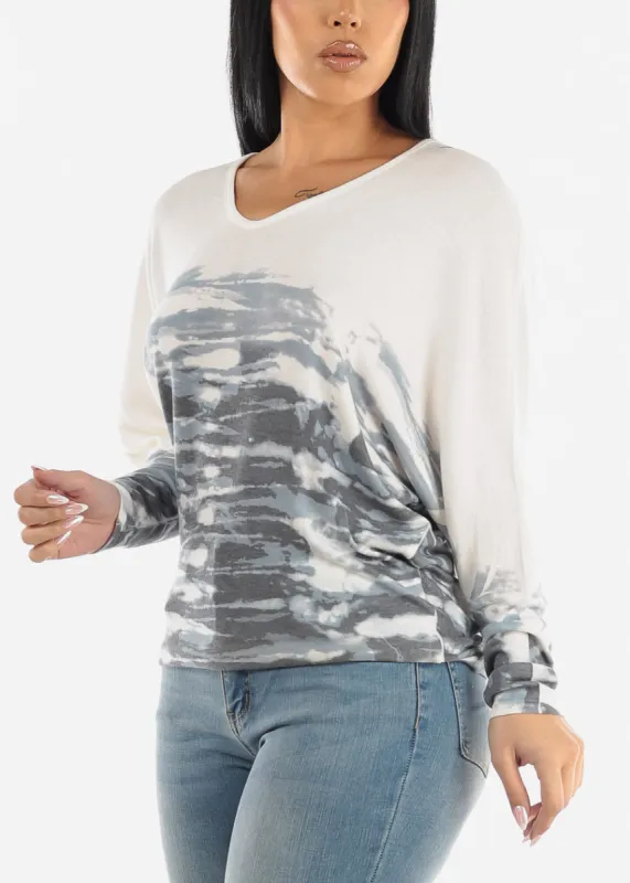 Printed Long Sleeve Dolman Tunic Top Off White sold by Moda