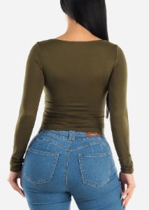 Long Sleeve Scoop Neck Fitted Top Olive sold by Moda
