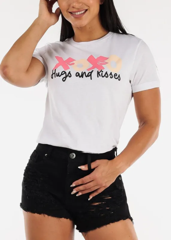 White Short Sleeve XOXO Graphic Tee sold by Moda